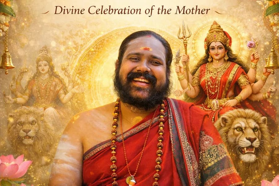 Navaratri altar with the Divine Mother decorated for the nine nights